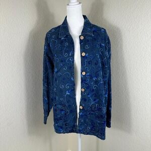 April Cornell Denim Jacket Womens XL Blue Embroidered Boho Cottagecore Artistic